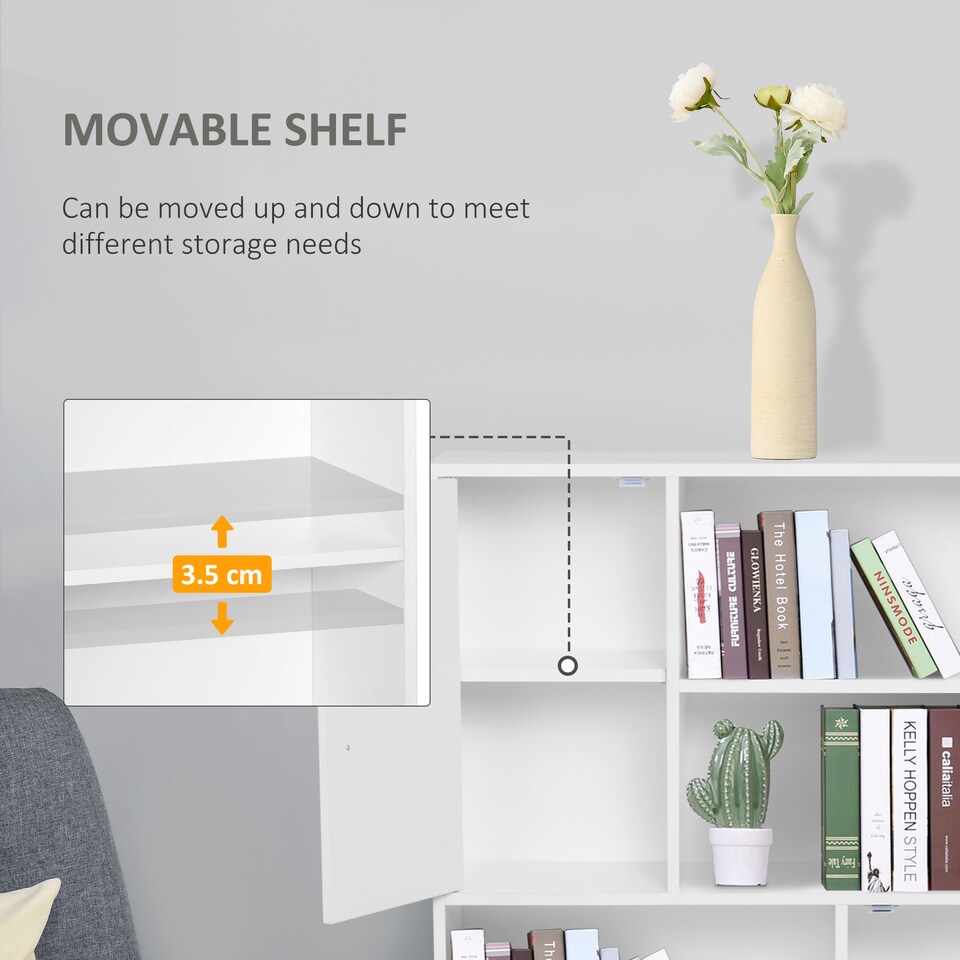 image 1 of HOMCOM Sideboard Bookshelf Free Standing Bookcase Shelves Unit Display Storage Cabinet w  Adjustable Shelves, Wooden Leg, Two Doors, White