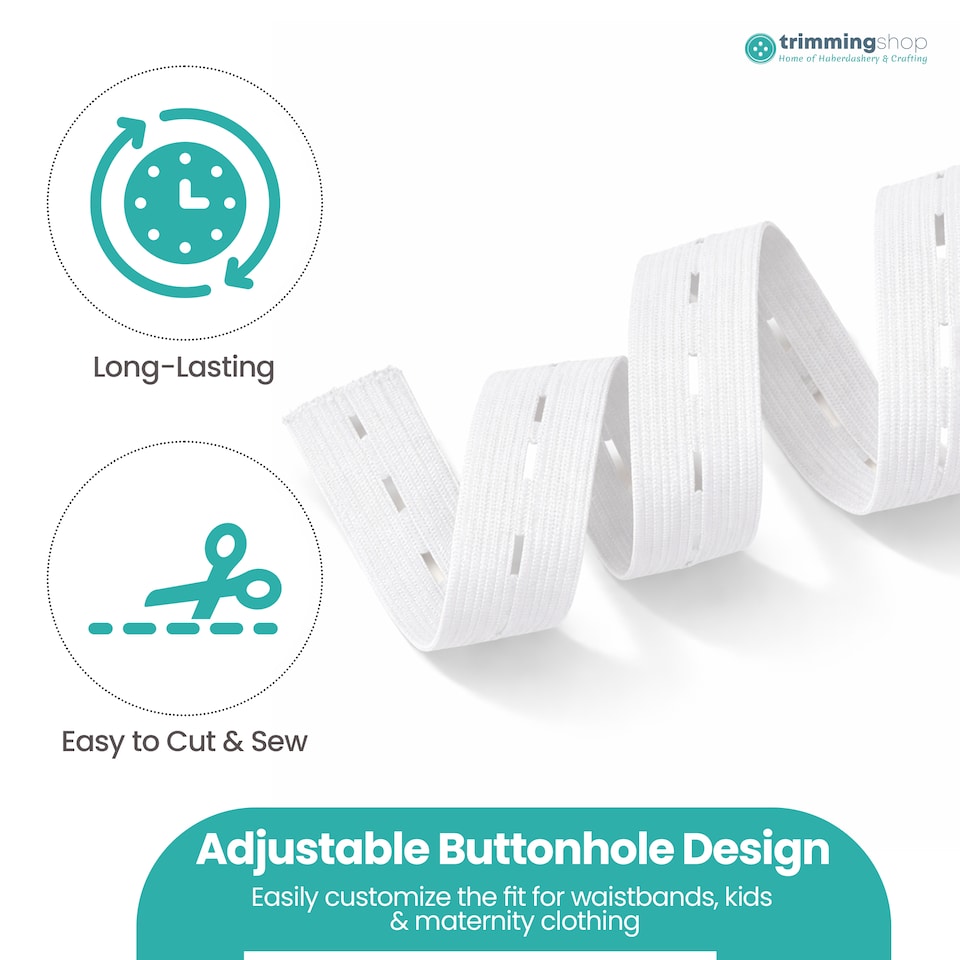 image 1 of 20mm Buttonhole Elastic, Soft Adjustable and Comfortable Design - 25M