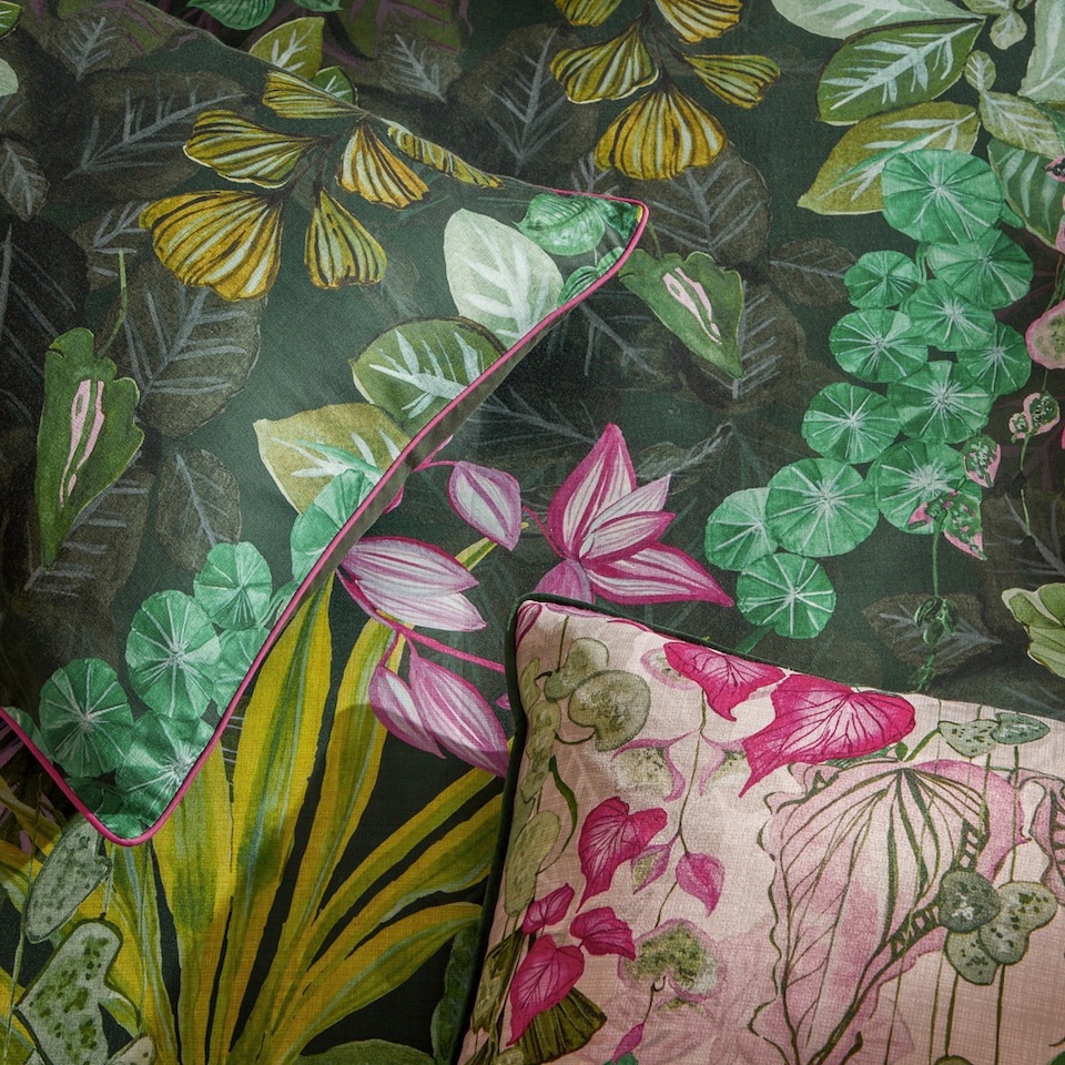 image 1 of Paoletti Veadeiros Exotic Floral Duvet Cover Set | Pink | Pink/Green | Super King | 1