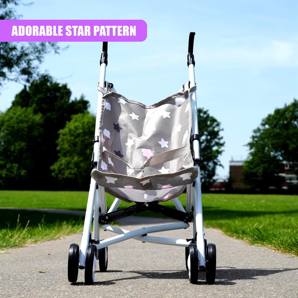 image 1 of BiBi Doll Stars Design Foldable Dolls Buggy Stroller & Toy Pushchair for 20" Dolls