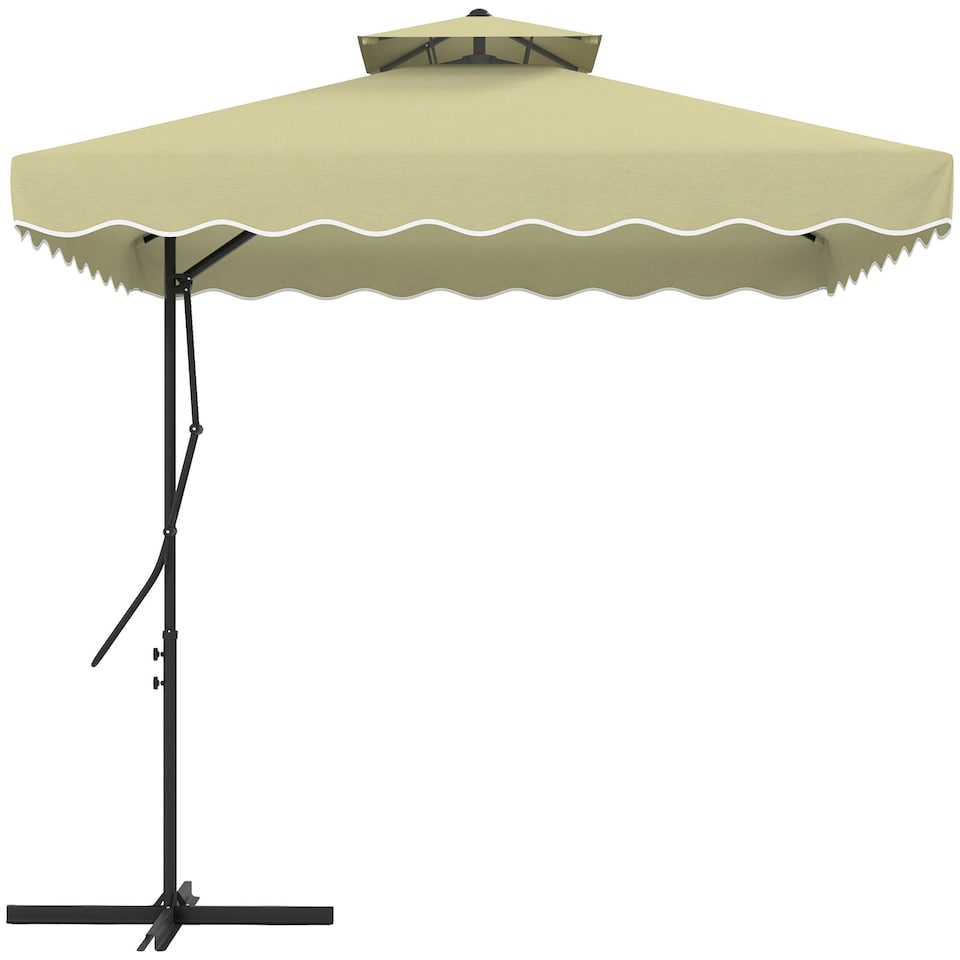 image 1 of Outsunny 2.5m Cantilever Garden Parasol Umbrella with Cross Base Beige