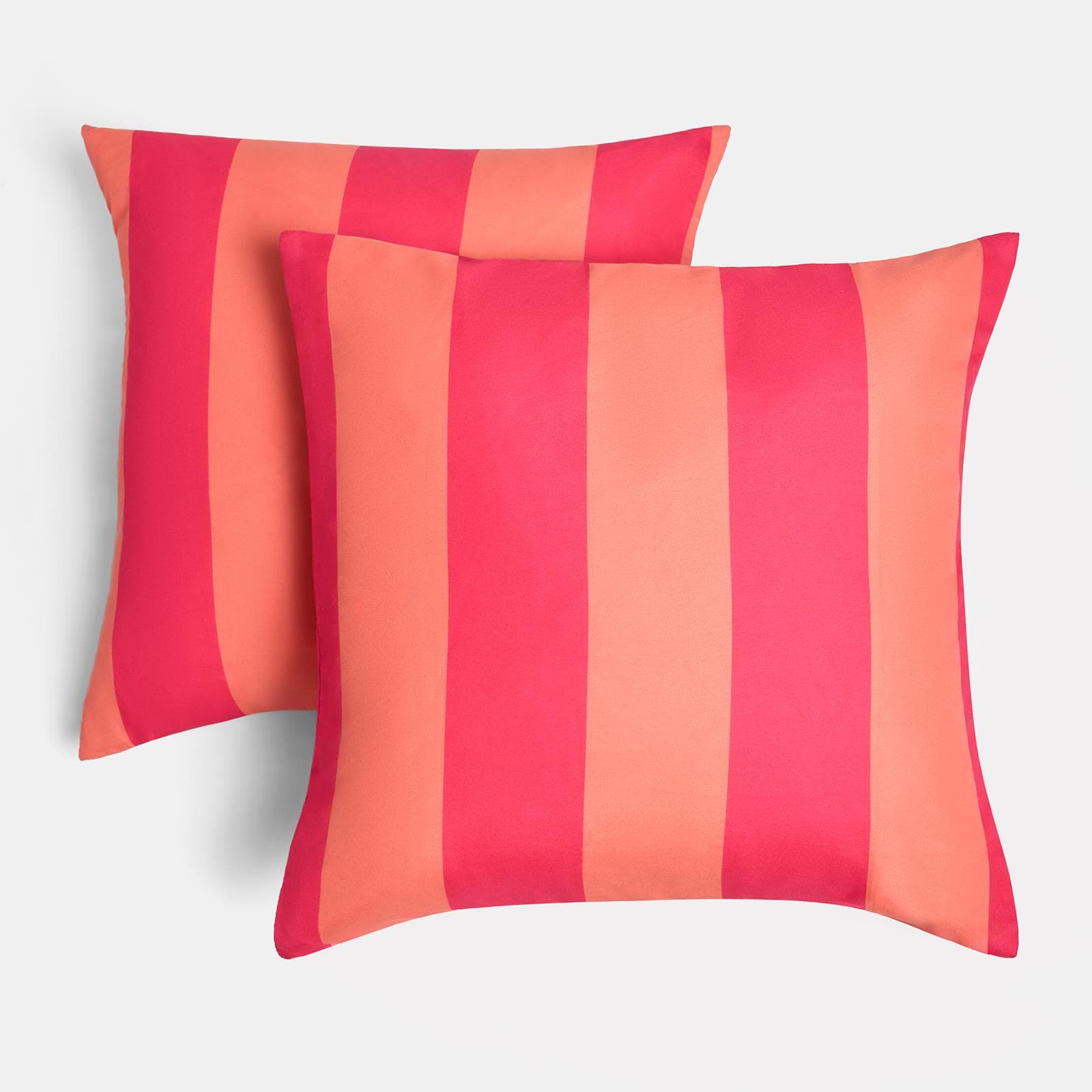 OHS 2 x Stripe Garden Cushion Covers Outdoor Water Resistant | Multi | Orange/Pink