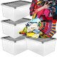 image 1 of 4 x 32 Litre Underbed Multipurpose Storage Boxes With Silver Lids