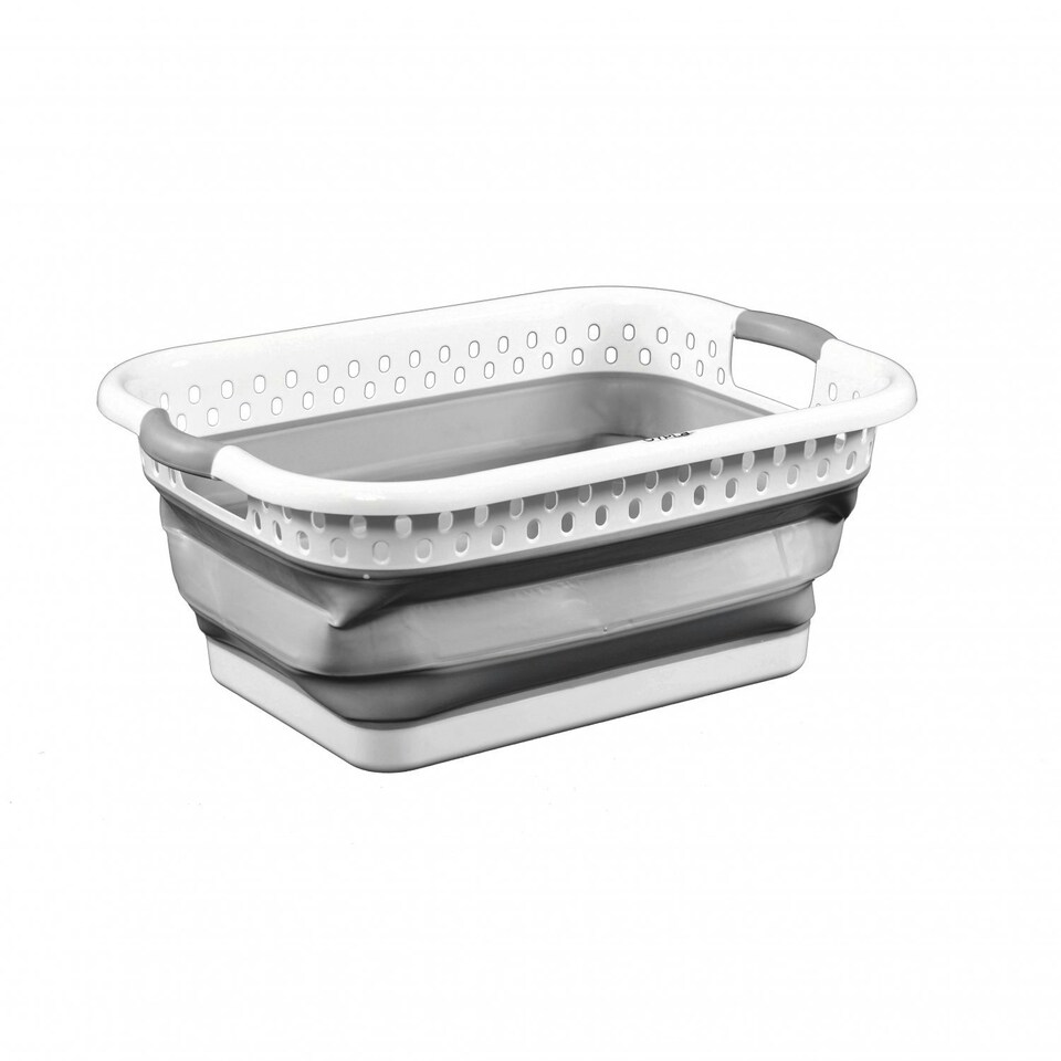 image 1 of Oypla Grey and White - Pop Up Collapsible Plastic Washing Laundry Basket Grey