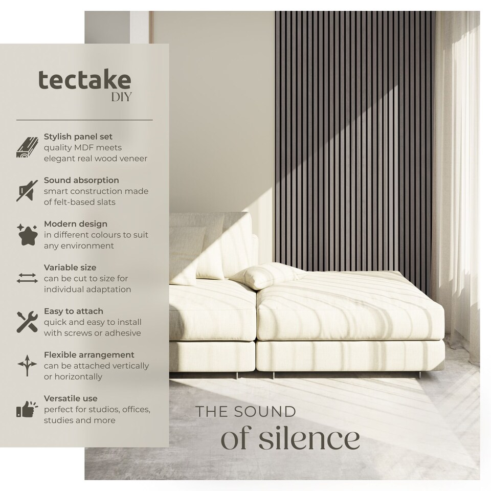 image 1 of Acoustic Wall Panels with Wood Veneer Slats, Thick Felt and Easy to Install | Grey | light gray oak | 120 x 60 x 120 cm | 2