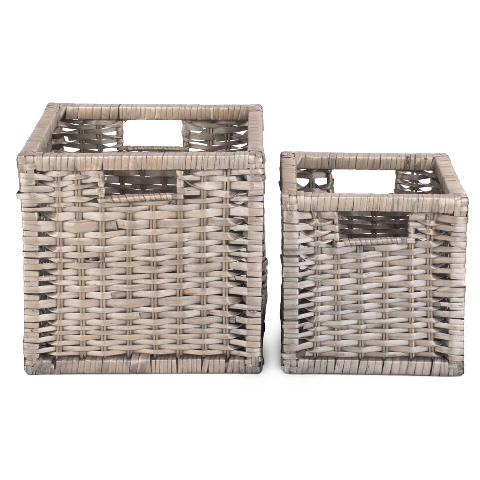 image 1 of Set of 2 Wooden Framed Split Willow Storage Basket | Brown | Brown | Not provided