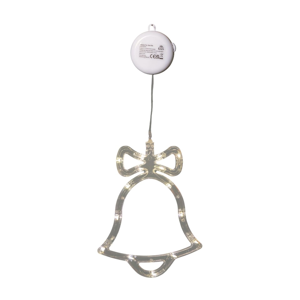 image 1 of 21cm Battery Operated Light up Christmas Bell Window Decoration with Warm White LEDs