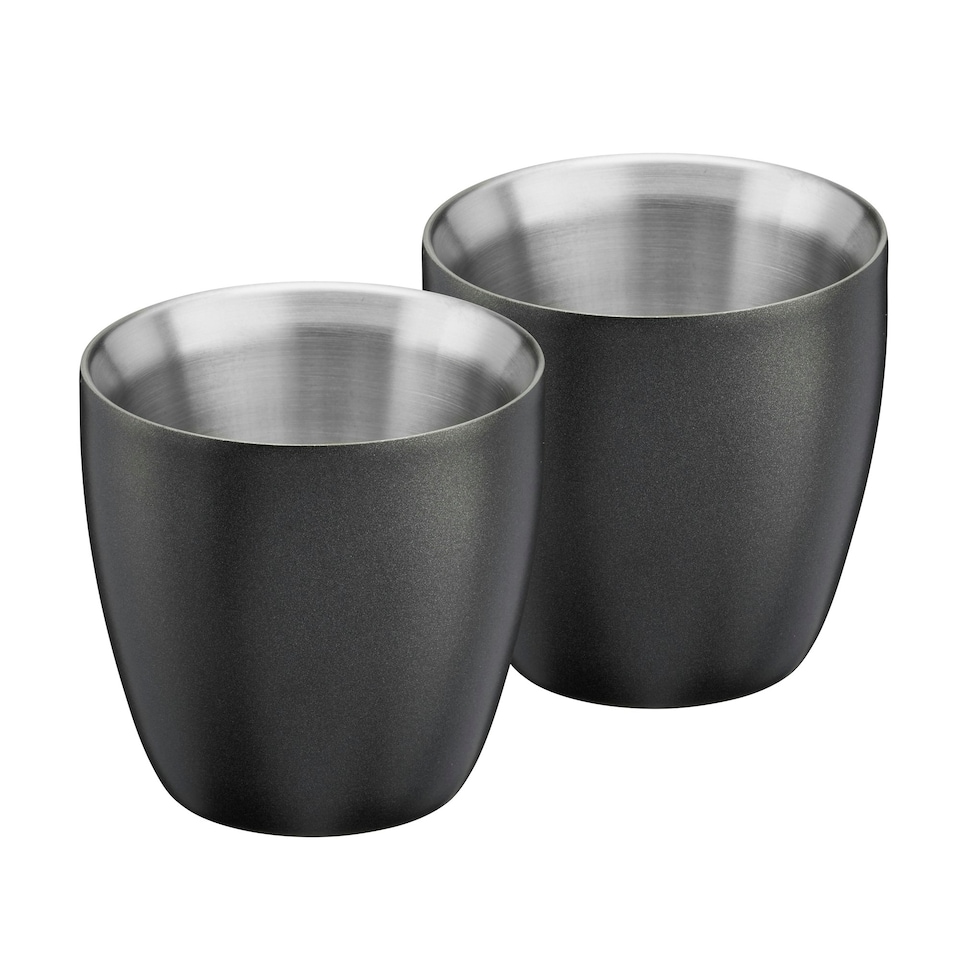 image 1 of Set of 2 Stainless Steel Espresso Coffee Cups – 90ml Double Wall Insulated Mini Drinking Mugs | Silver | 2