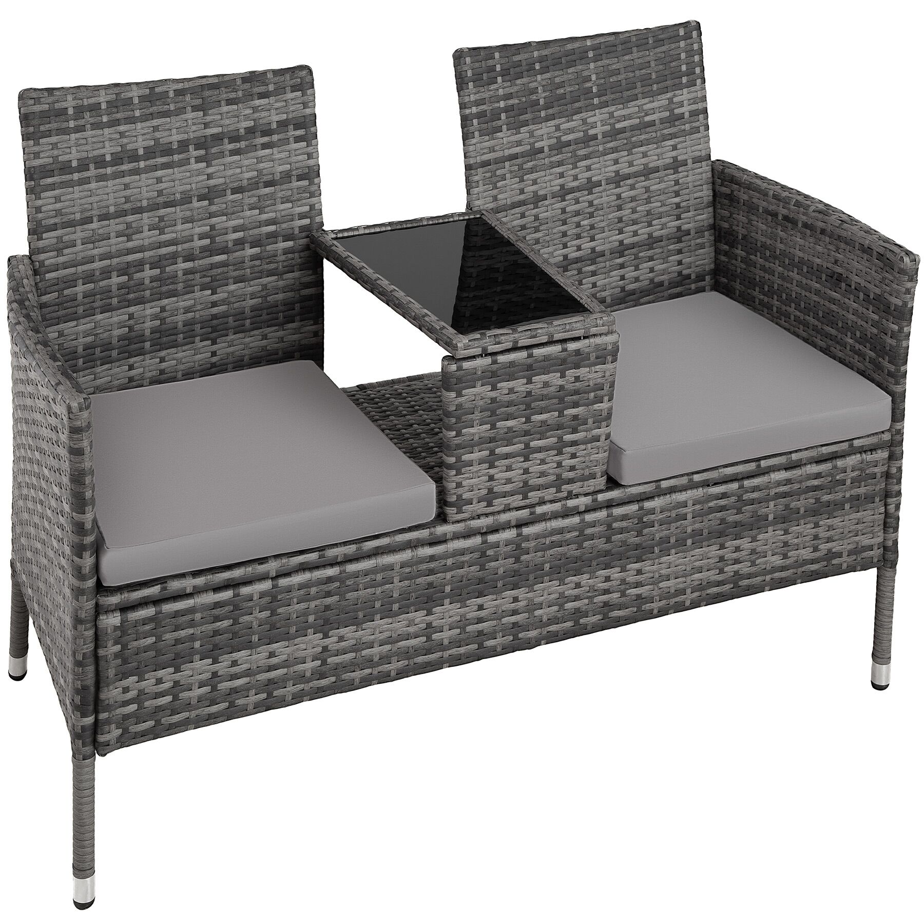 Garden Bench Narbonne - 2-seater with table, weather-resistant polyrattan | Grey | grey/light grey | One Size | 1