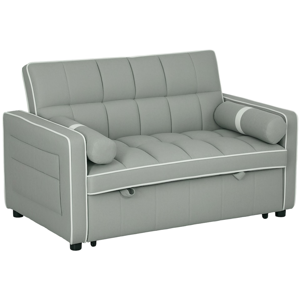 image 1 of HOMCOM 2 Seater Sofa Bed, Click Clack Pull Out Sofa Bed with Adjustable Backrest and Pillows, 3-in-1 Modern Tufted Settee for Living Room, Bedroom, Guest Room, Light Grey | Grey