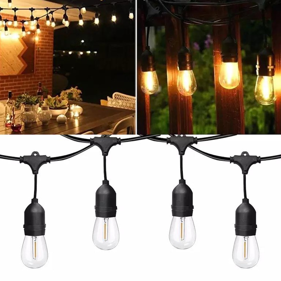 image 1 of ENER J LED Festoon String Lights 30m Outdoor Garden 30 Bulbs IP65 Waterproof Warm White