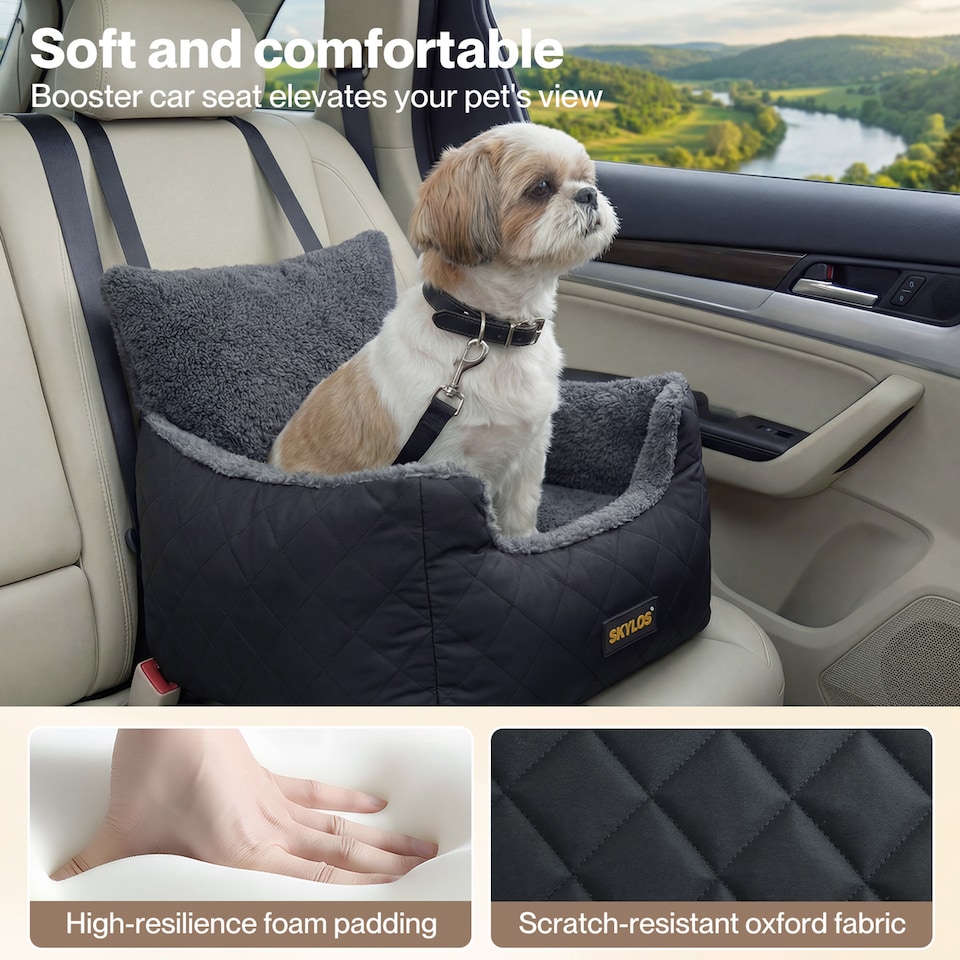 image 1 of Skylos Portable Fabric Dog Car Seat Travel Bed Booster Basket for Puppy