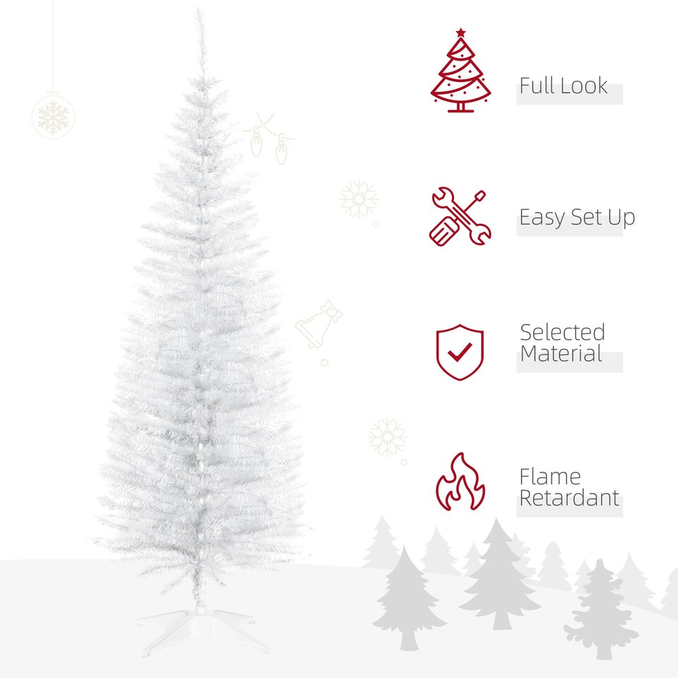 image 1 of HOMCOM 5FT Pencil Artificial Christmas Tree with Solid Stand Tips White