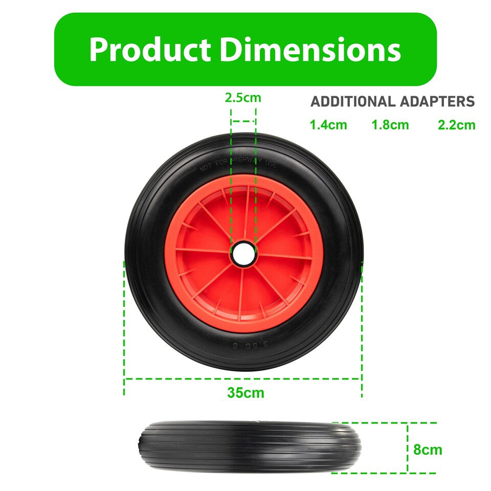 image 1 of PU Red 14" Replacement Puncture Proof Wheelbarrow Wheel 3.50-8 Solid Tyre UK