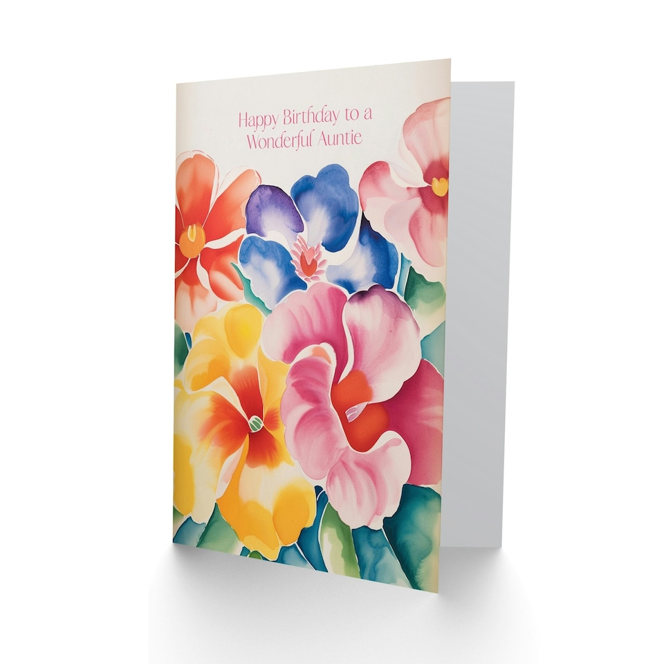 image 1 of Watercolour Flowers Spring Floral Pastel Auntie Birthday Card