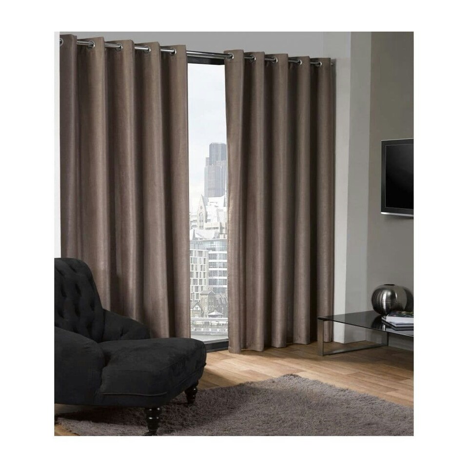 image 1 of Luxe Textured Woven Blackout Eyelet Curtains 168cm x 228cm Taupe Brown | Natural