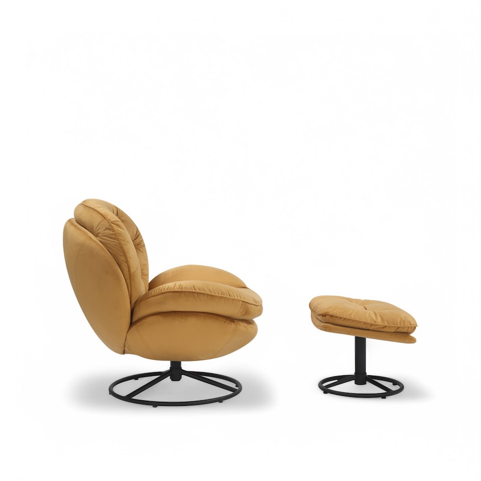 image 1 of Velvet Gold Azura Swivel Accent Chair with Footstool