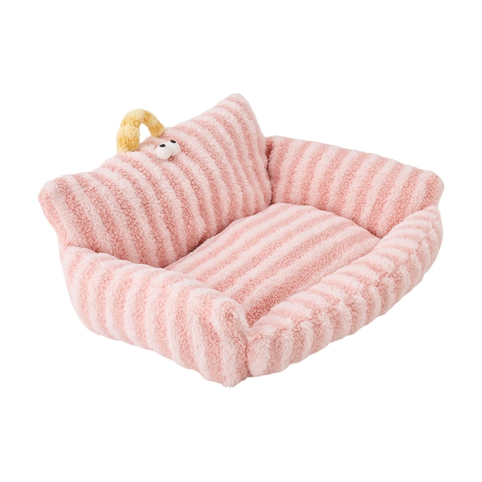 image 1 of Living and Home Soft Striped Plush Pet Bed for Cats & Dogs | Pink | One Size | 1