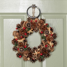 36cm Winter Spice Hanging Christmas Wreath with Pine Cones Red Berries & Dried Fruit