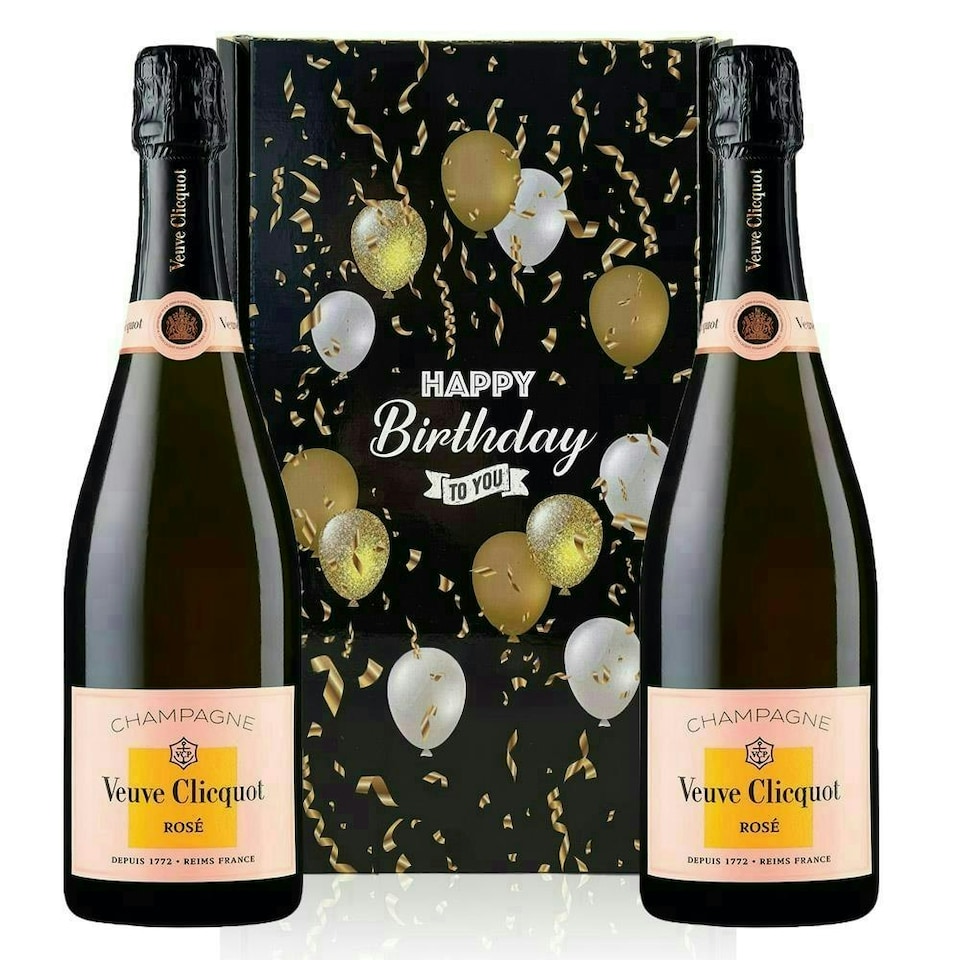 Veuve Clicquot Rose Champagne, Happy Birthday Twin Gift Box (Case of 2, 75cl) 12.5% abv
