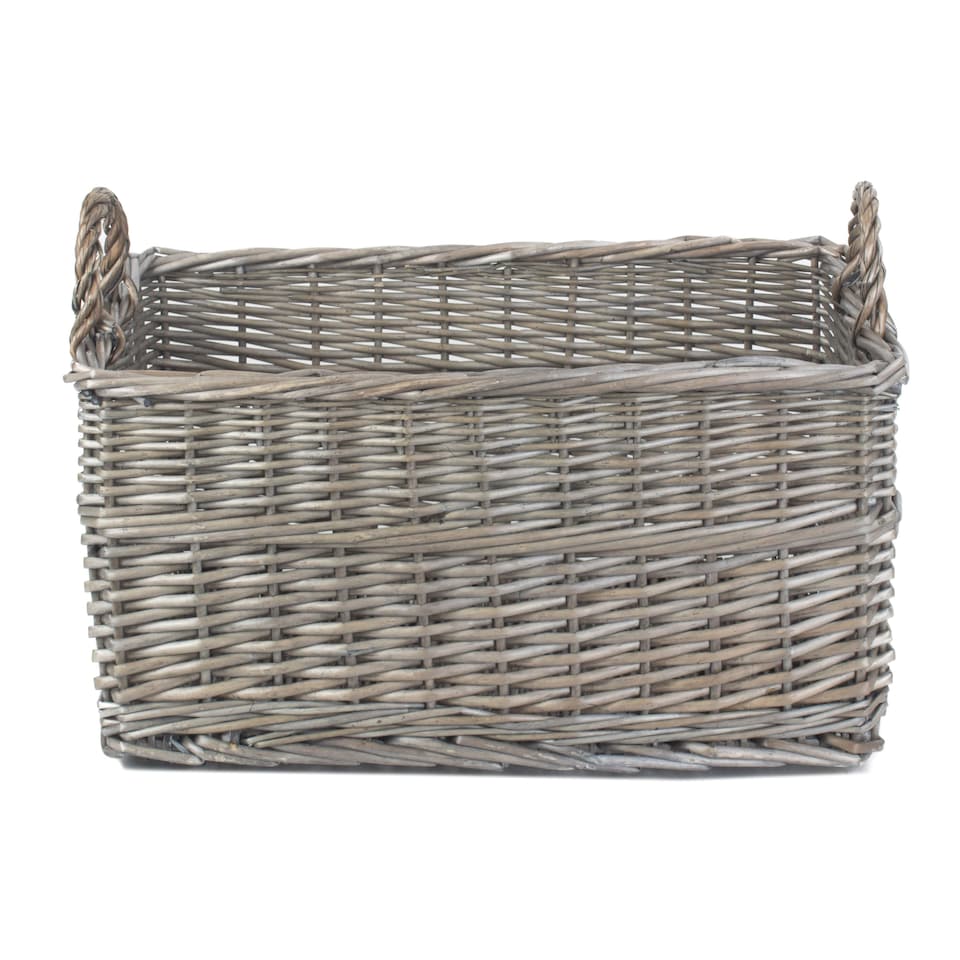 image 1 of Medium Shallow Antique Wash Storage Basket | Brown | Brown