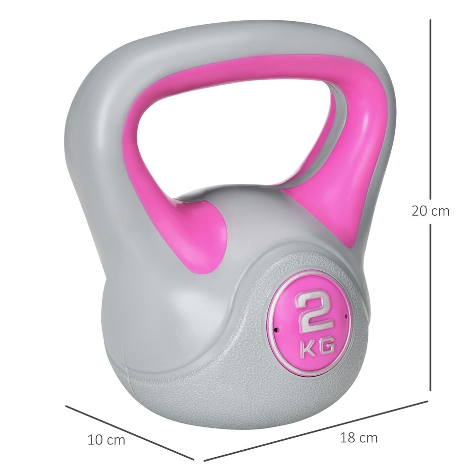 image 1 of SPORTNOW 2kg Kettlebell with Handle for Home Gym, Pink Grey Blue | 10