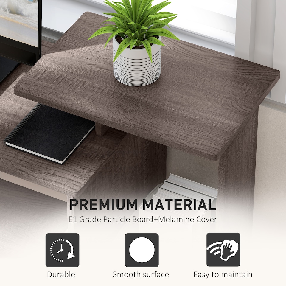 image 1 of HOMCOM Computer Desk with Sliding Keyboard Tray Storage Drawer Shelf Home Office Workstation Grey