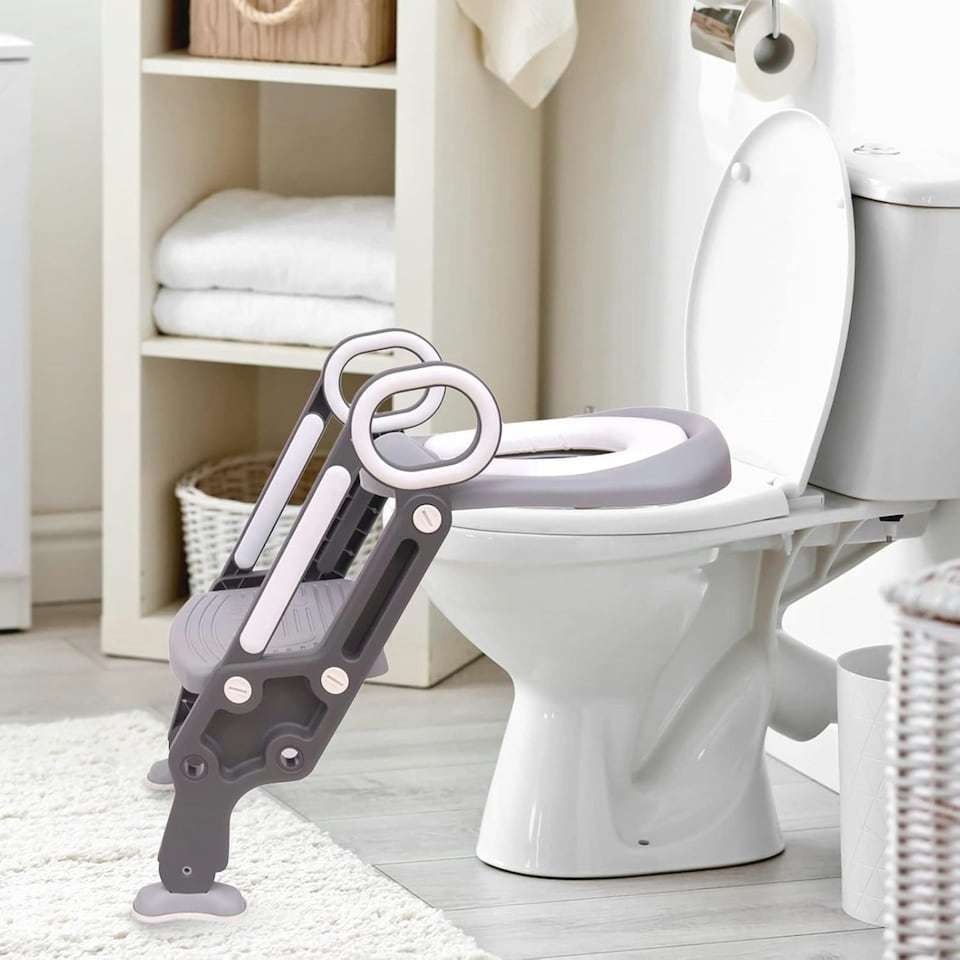 image 1 of Straame Toddler Toilet Training Ladder, Adjustable Potty Seat (Grey-White)