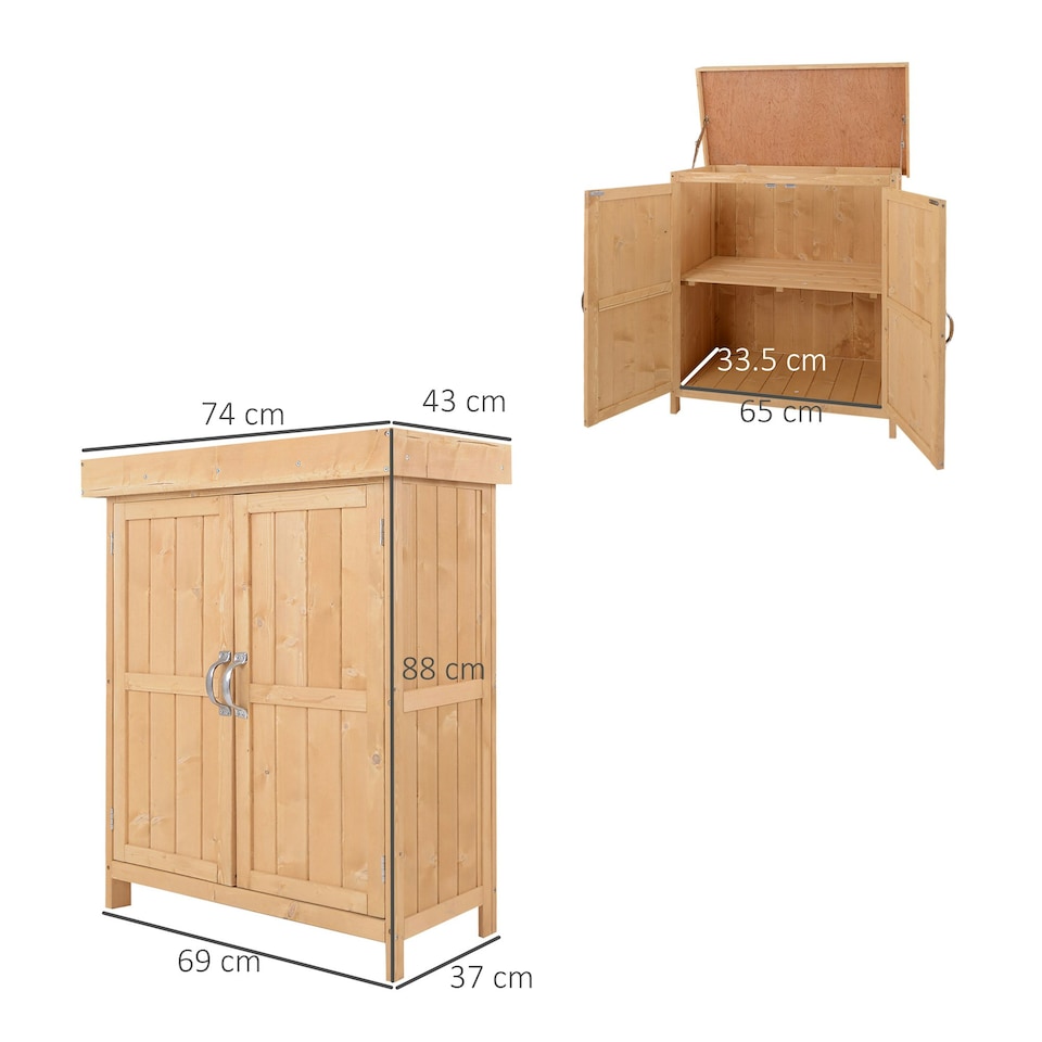 image 1 of Outsunny Wooden Garden Shed Tool Storage House, 74x43x88cm, Natural