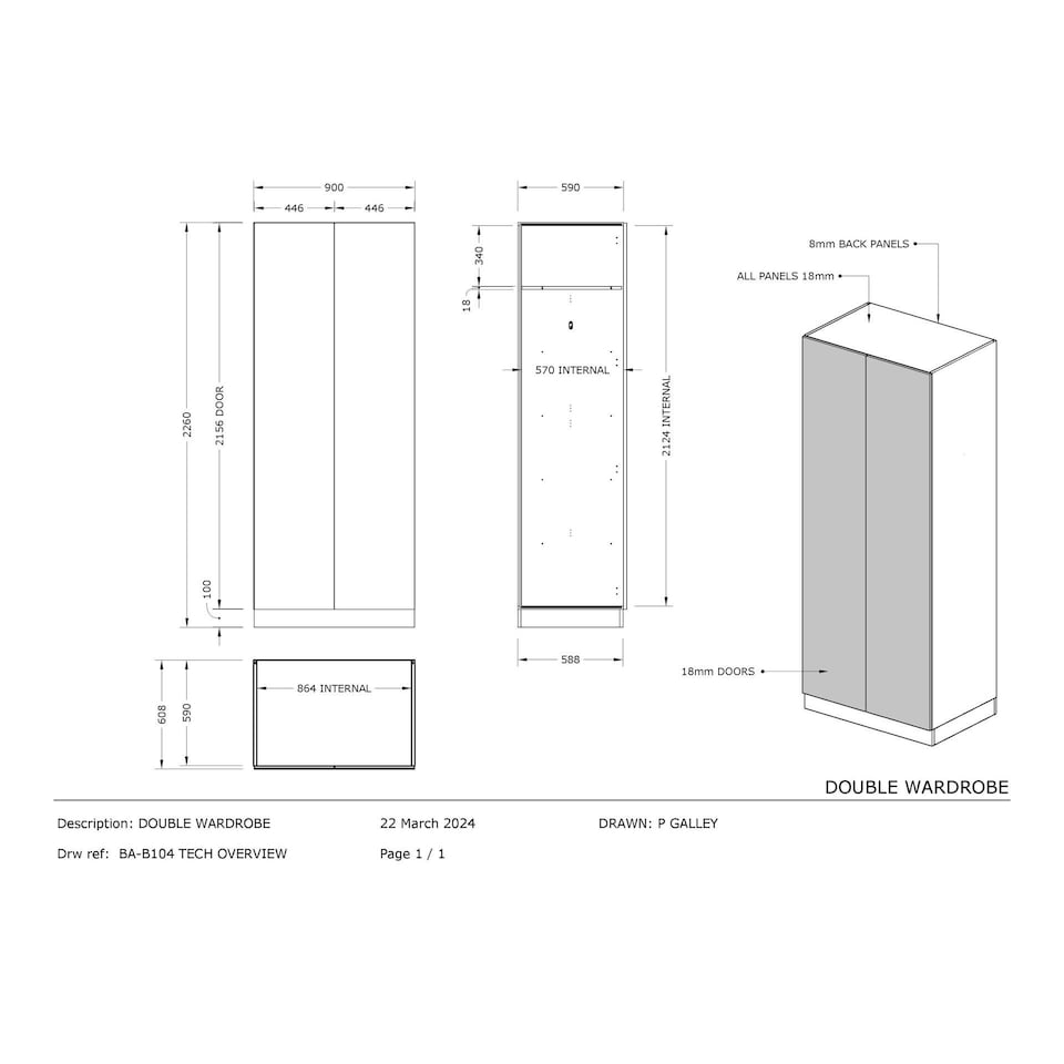 image 1 of Shaker Sage Green Double Wardrobe Single Rail Green