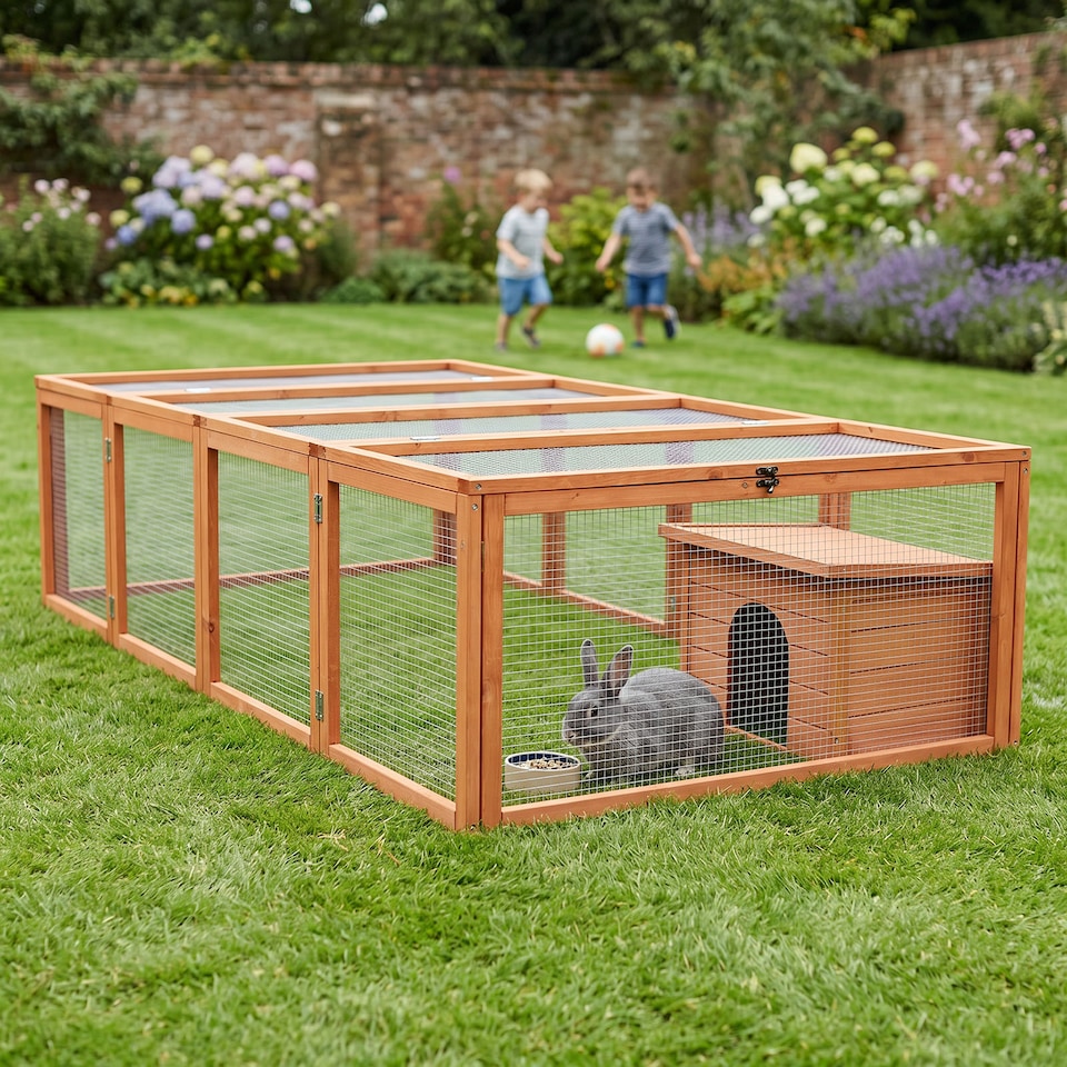 image 1 of Actiaspet Wooden Outdoor Pet Run with Mesh Cover, Hinged Entrances, for Rabbits, Guinea Pigs, Chickens (Fir Wood, X Large - 180cm, 8)