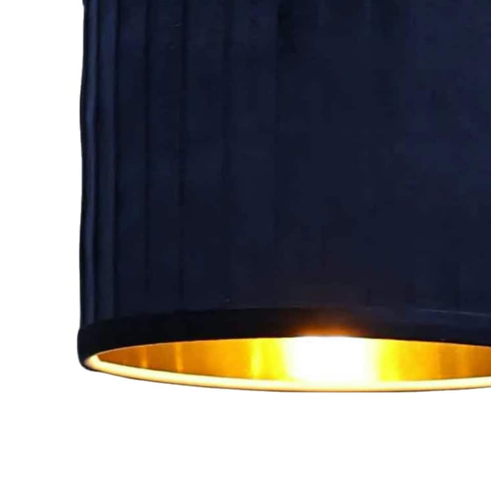 image 1 of First Choice Lighting Set of 2 Sundance Navy Blue Velvet Pleated 25cm Lamp Shades with Gold Inner Blue | Gold