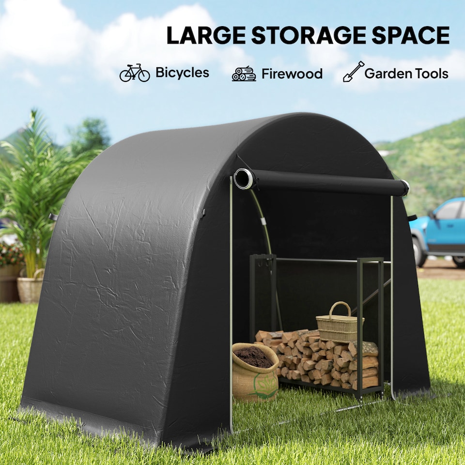 image 1 of Outsunny 8 x 4 ft Garden Storage Shed Tent, Waterproof Bike Tent with Roll-up Zipper Door and Galvanised Metal Frame, Outdoor Portable Shed Storage Shelter for Bike, Garden Tools | Grey
