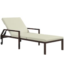 Outsunny Rattan Wicker Chaise Sun Lounger Garden with Adjustable Wheels