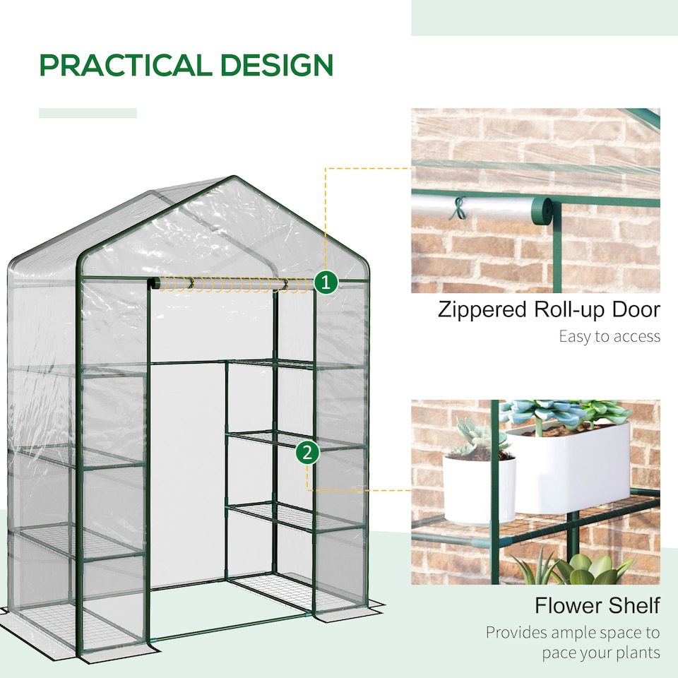image 1 of Outsunny Walk In Greenhouse Garden Clear PVC Frame Shelves Reinforced Plant Grow