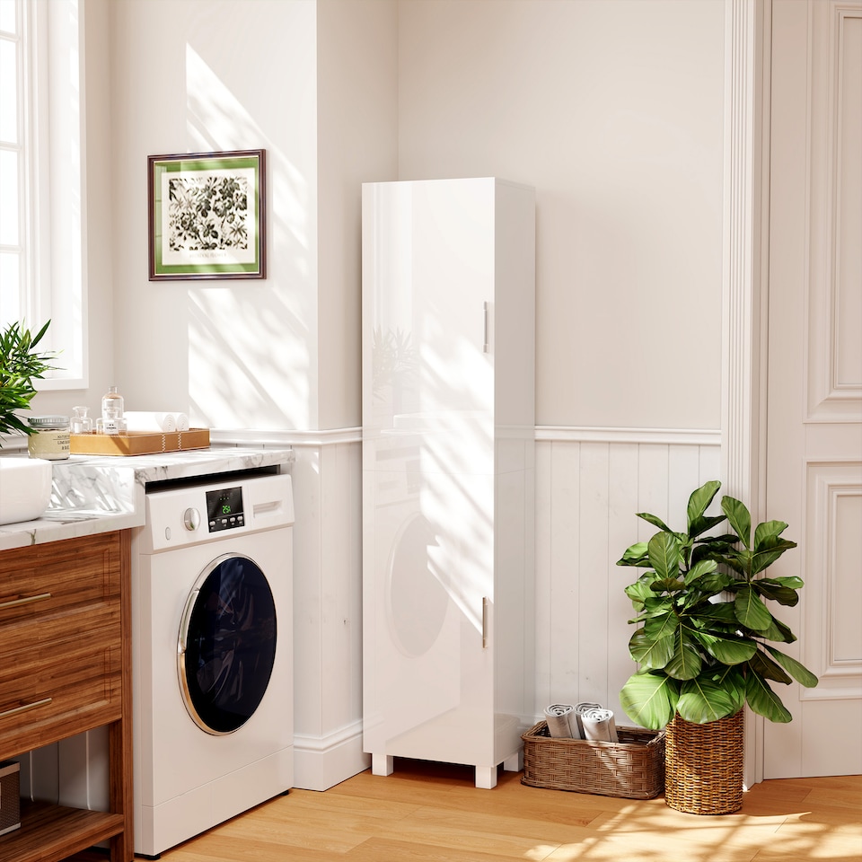 image 1 of HOMCOM Tall Bathroom Cabinet, Freestanding Bathroom Storage Cabinet with Adjustable Shelves and Double Doors | White | White