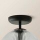 image 6 of ValueLights Kempton Black Flush Ceiling Light Ribbed Globe Shade and Bulb