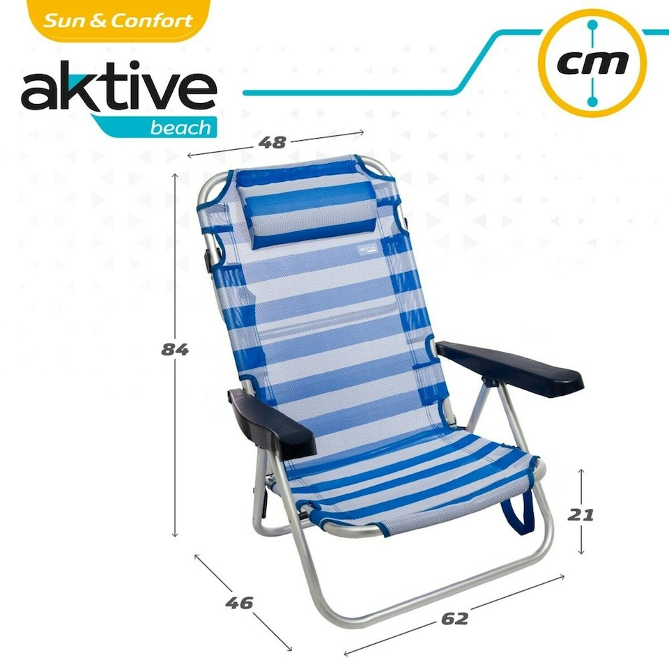image 1 of Beach Chair Aktive Foldable Cushion White Blue 48 x 84 x 46 cm (2 Units) N/A