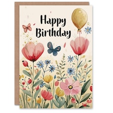 Spring Flower Meadow Butterflies Balloon Her Birthday Card