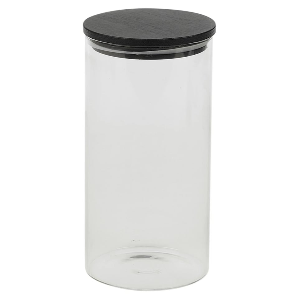 image 1 of Clear Glass Cylinder Storage Jars With Black Lid Airtight Coffee Tea Sugar Spice | Clear | Clear | 3x 800ml Jars