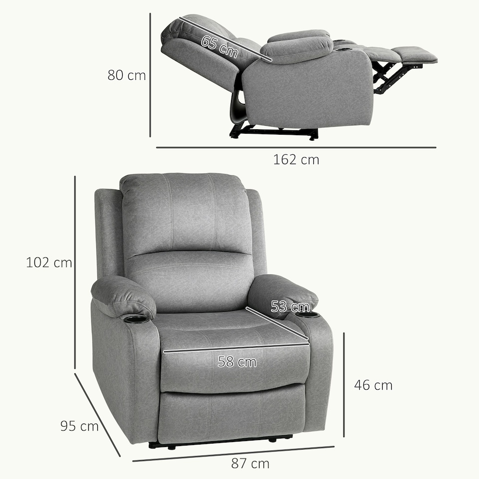 image 1 of HOMCOM Recliner Armchair for Living Room, Recliner Chair with Cup Holder Grey | Multi | Chair