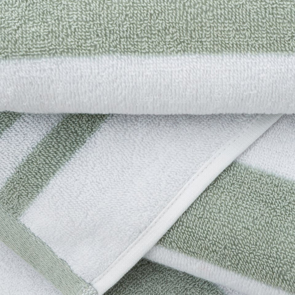 image 1 of Bianca Reversible Stripe Cotton Jacquard Bath Sheet | Green | Sage Green | Bath sheet