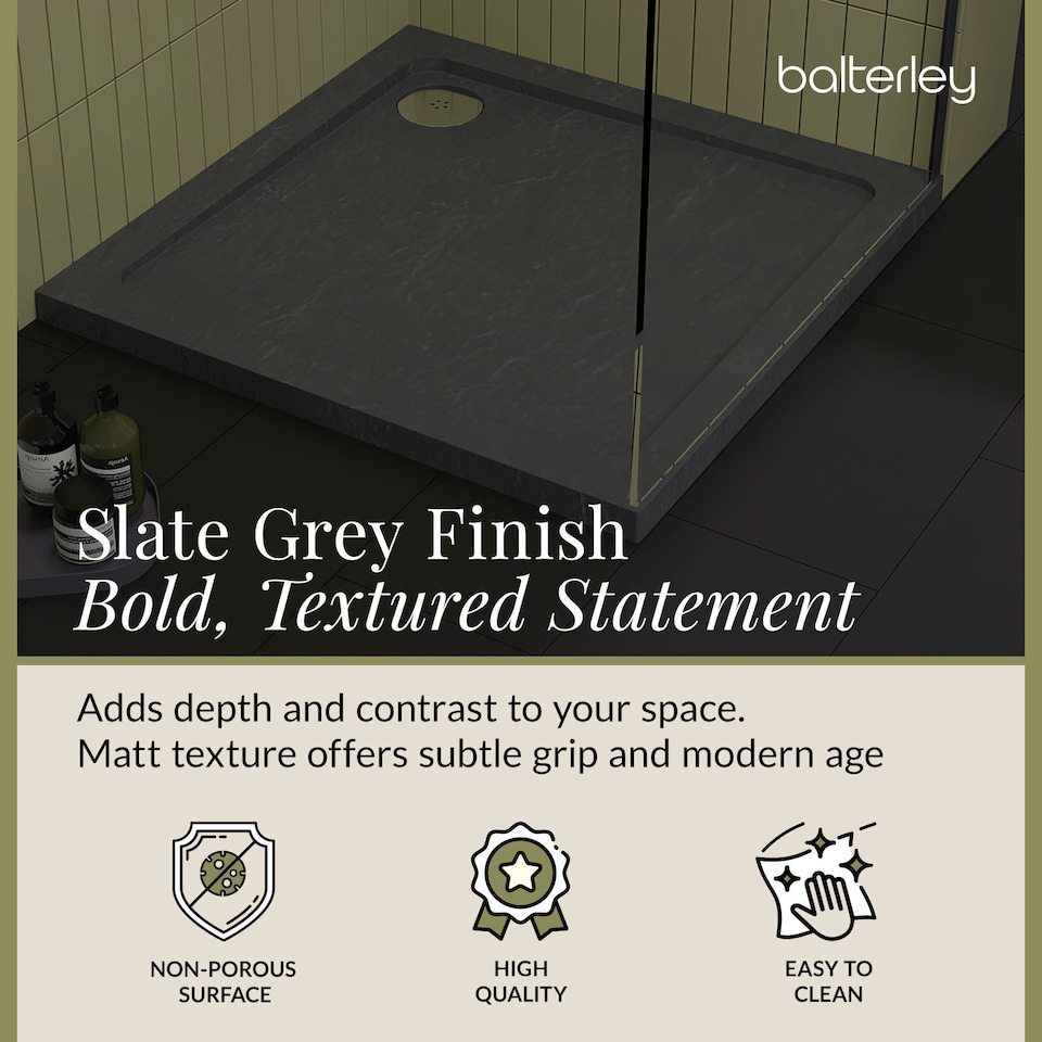 image 1 of Balterley Premium Square Shower Tray | Grey | Grey Slate | 1
