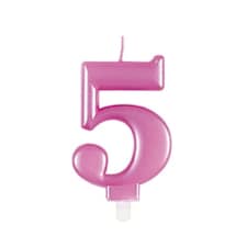 Metallic Pink Number 5 Birthday Candle 9cm