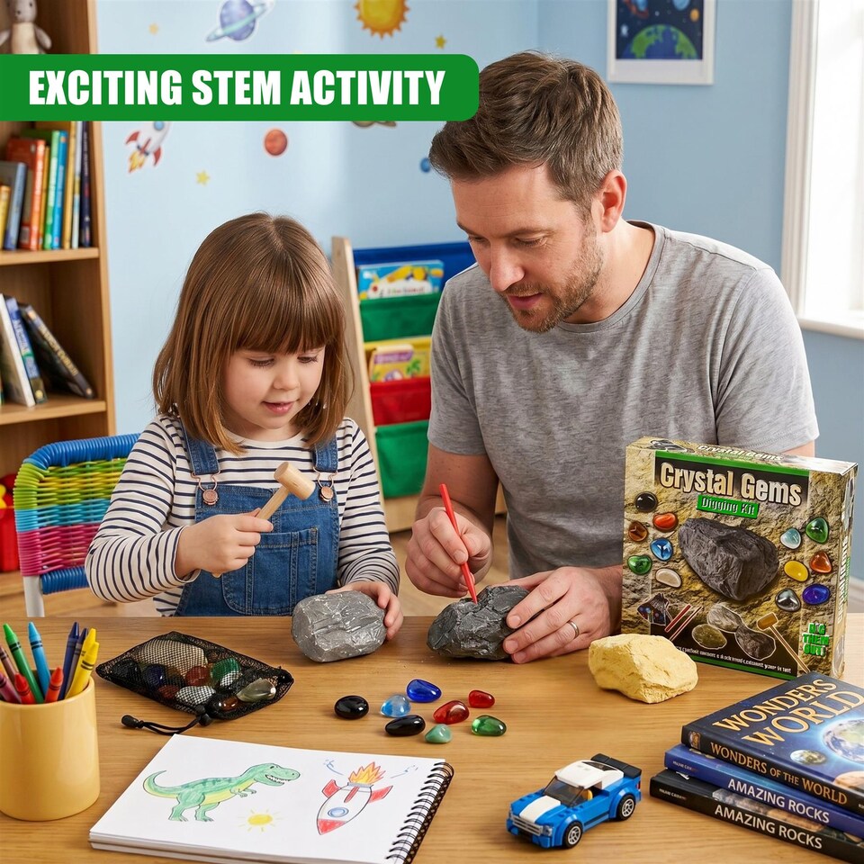 image 1 of The Magic Toy Shop Crystal Gems Digging Kit Science Toy 12 Gems