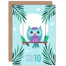 Kawaii Perch You Are 10 10th Owl Kids Child Birthday Card