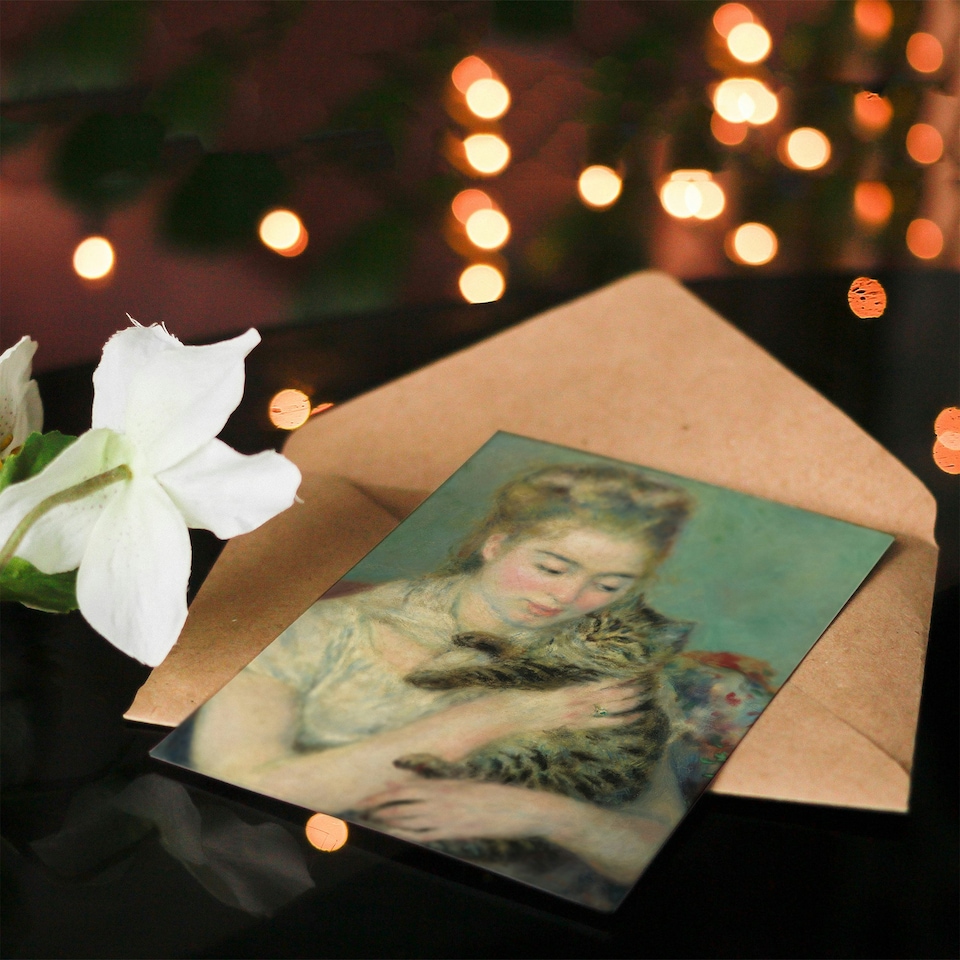 image 1 of Pierre Auguste Renoir Art Card Woman with a Cat