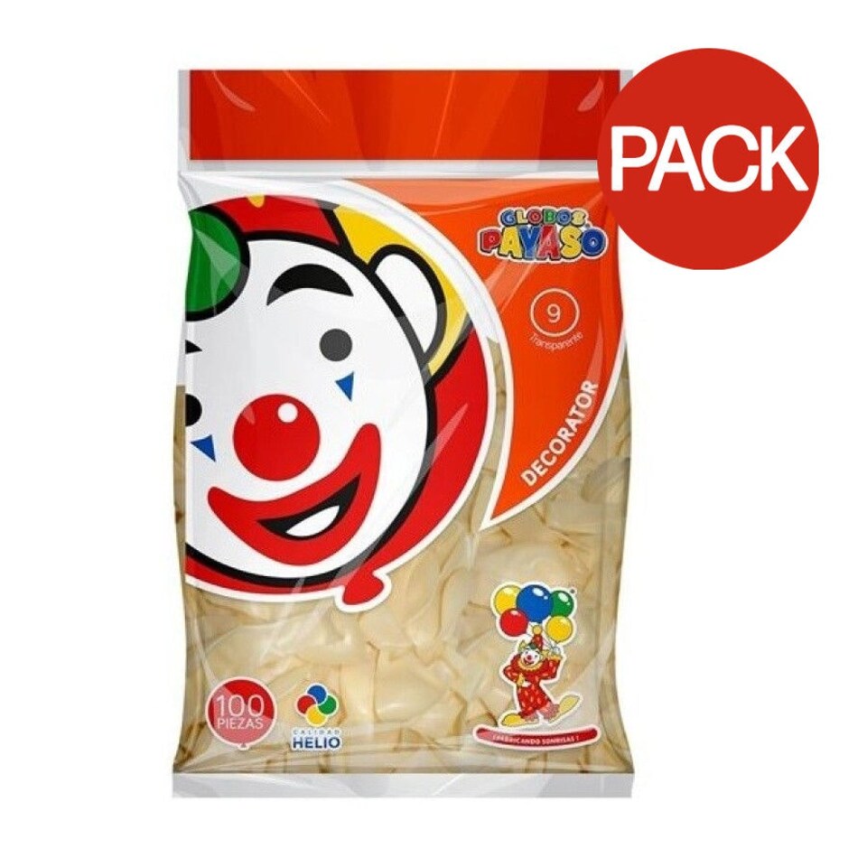 Globos Payaso Latex Transparent Balloon (Pack of 100) - Clear - One Size