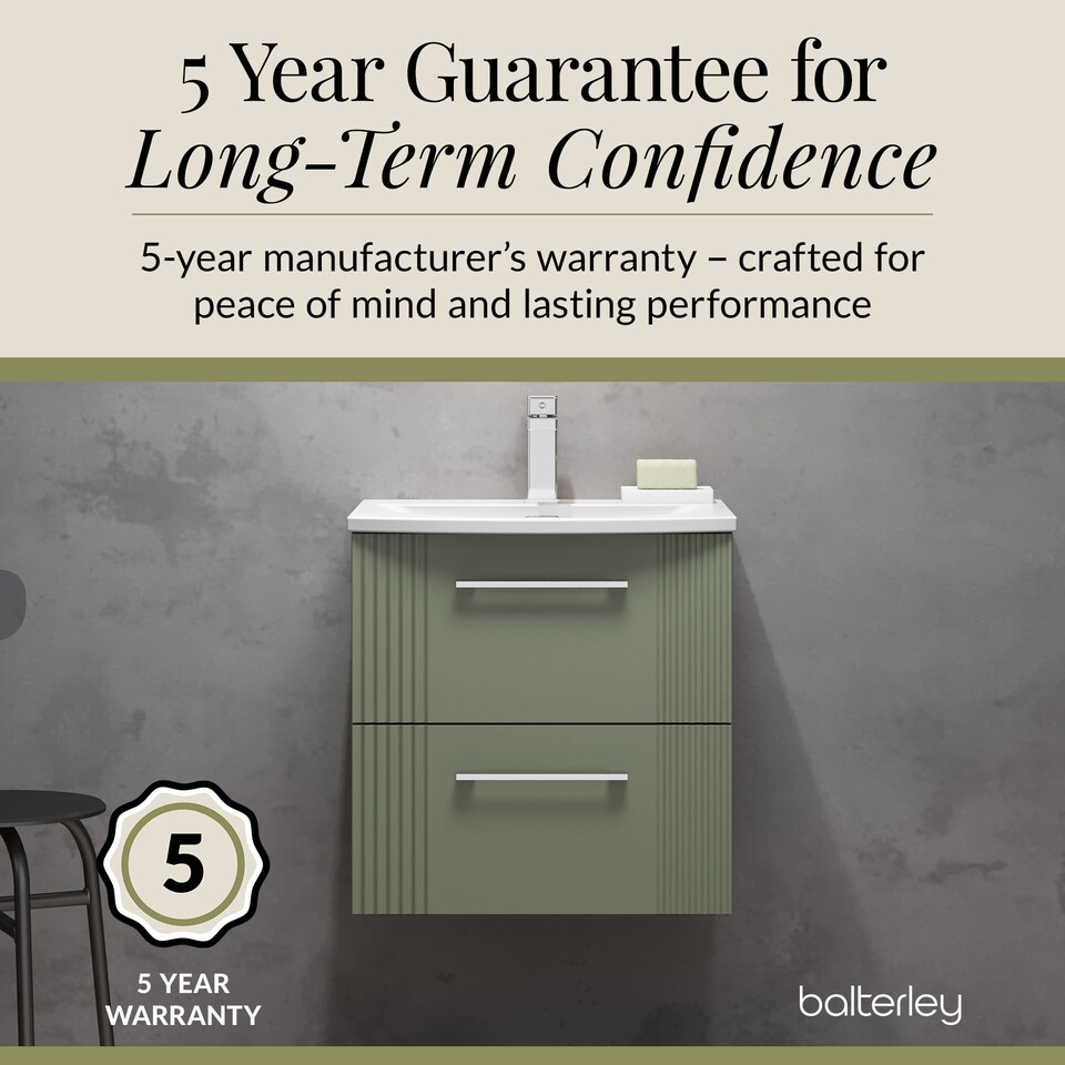 image 1 of Balterley Partial Fluted 2 Drawer Wall Hung Vanity Unit with 1 Tap Hole Curved Basin | Green | Satin Green