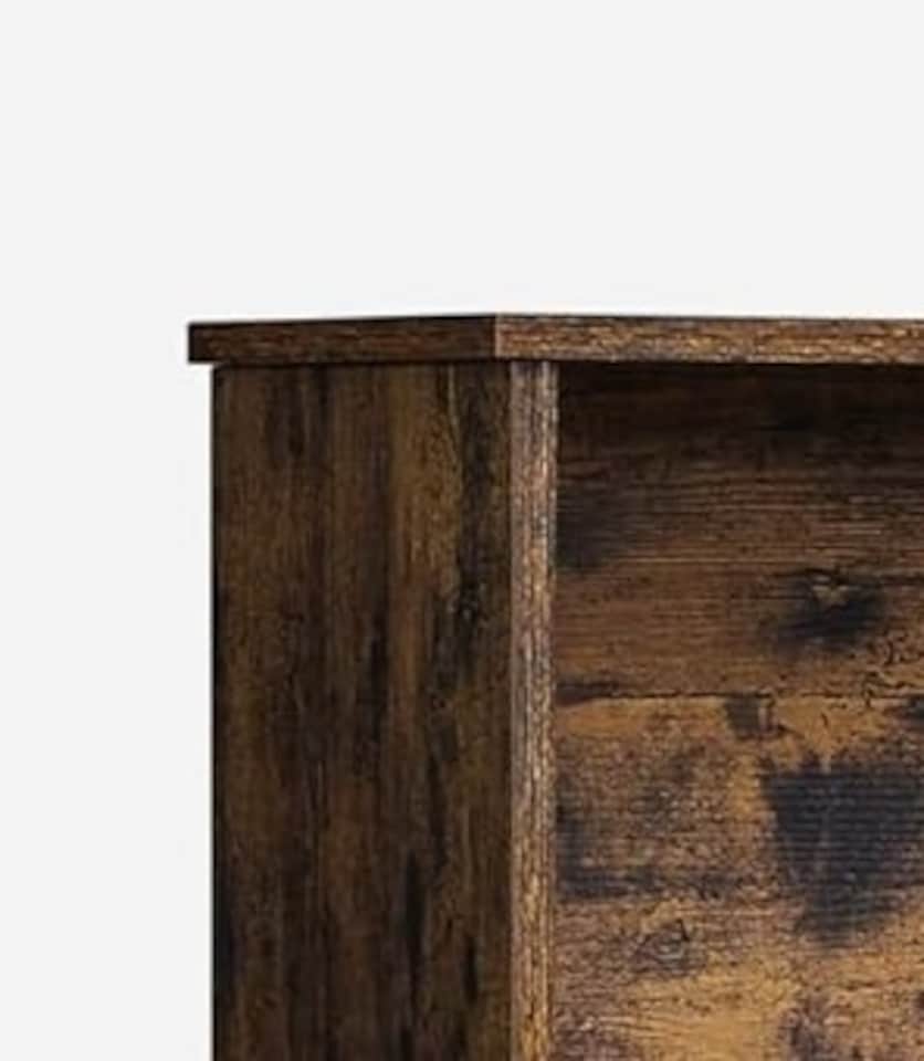 image 1 of Rustic Brown Floor Standing Cabinet with Louvered Doors & Adjustable Shelf